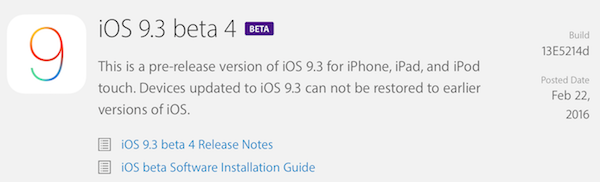 iOS 9.3 beta 4 build 13E5214d