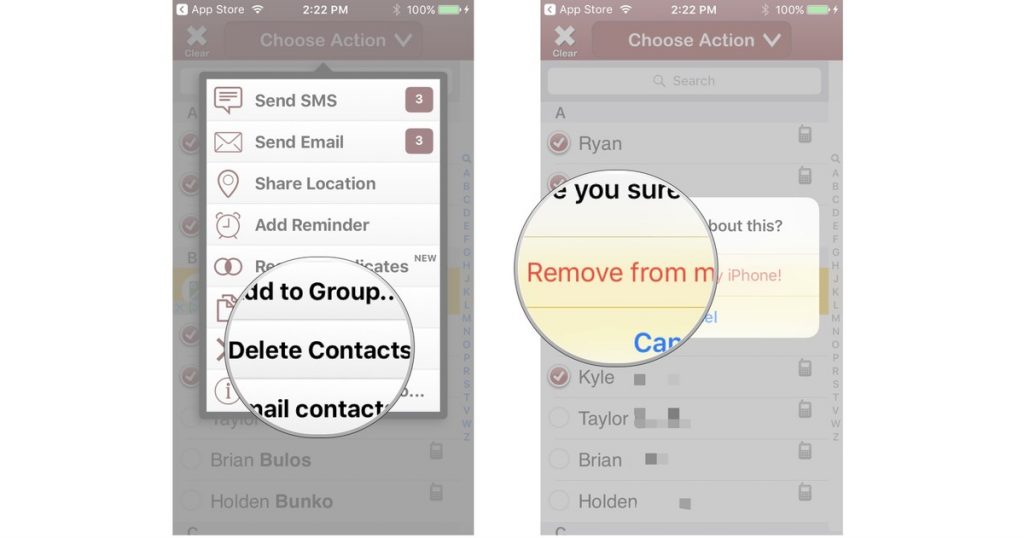 Delete iPhone contacts