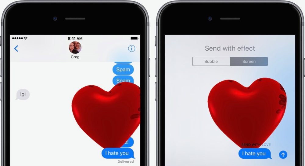New “Love” Screen Effect for Messages