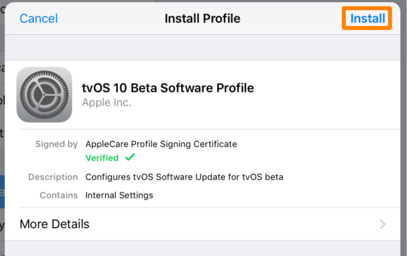 tvOS configuration profile
