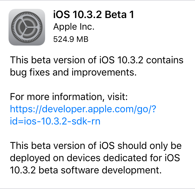 iOS 10.3.2 beta 1