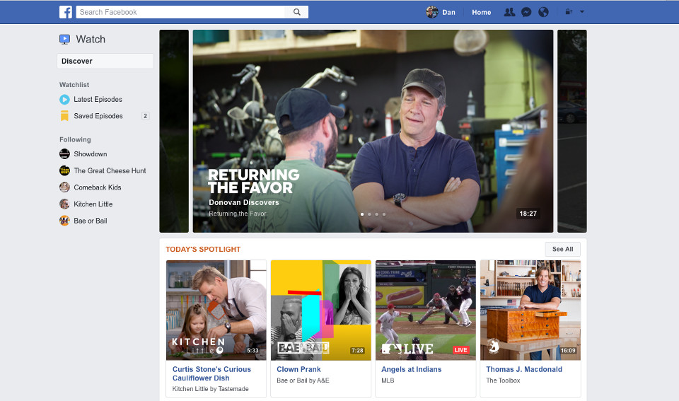 Facebook Watch เวอร์ชันเว็บ